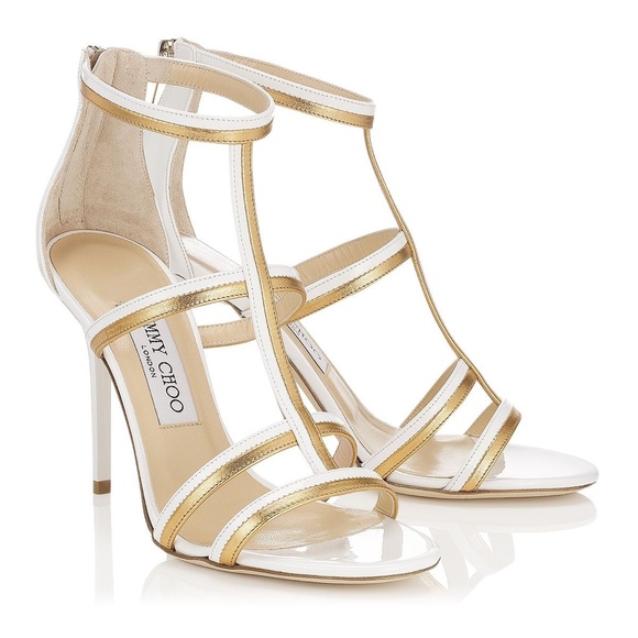 Jimmy Choo Shoes - Jimmy Choo Thistle White Gold Strappy Heels Bridal Size 10